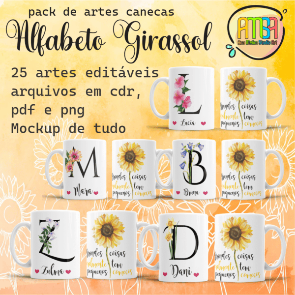 ESTAMPAS ALFABETO GIRASSOL CANECAS