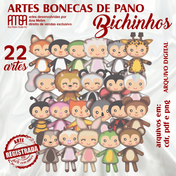 PACK ANIMAIS BONECA DE PANO
