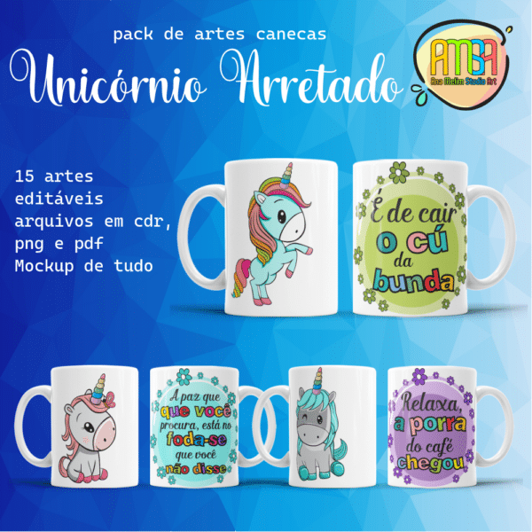 ESTAMPAS UNICÓRNIO ARRETADO CANECAS