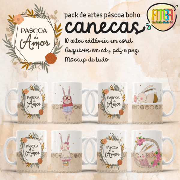 ESTAMPAS PÁSCOA BOHO CANECAS