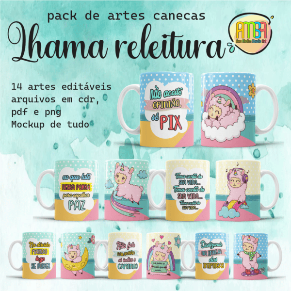 ESTAMPAS LHAMA RELEITURA CANECAS