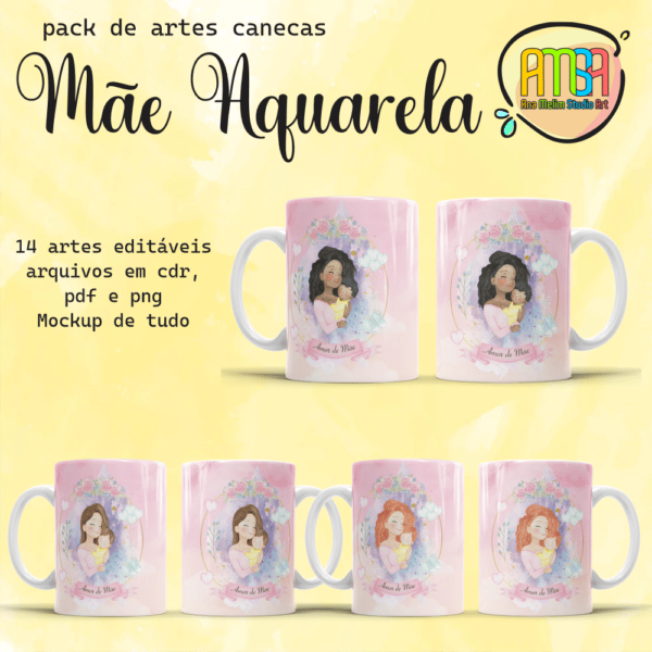 ESTAMPAS MÃE AQUARELA CANECA