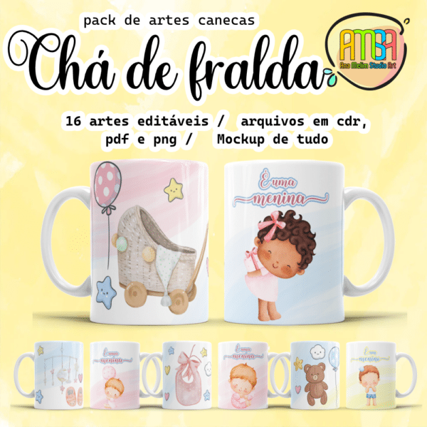 ESTAMPAS CHÁ DE FRALDA CANECAS
