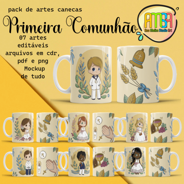 ESTAMPA PRIMEIRA COMUNHÃO CANECAS