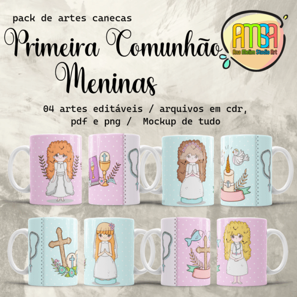 ESTAMPAS PRIMEIRA COMUNHÃO MENINAS CANECAS
