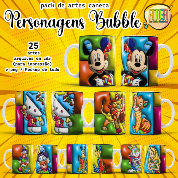 ESTAMPAS PERSONAGENS BUBBLE CANECAS