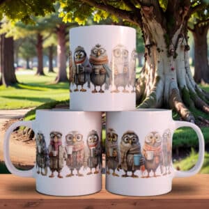 ESTAMPA CORUJAS COM CAFÉ CANECA