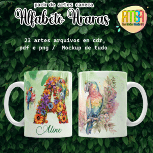 ESTAMPAS ALFABETO ARARAS CANECAS