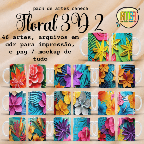 ESTAMPAS FLORAL 3D 2 CANECAS