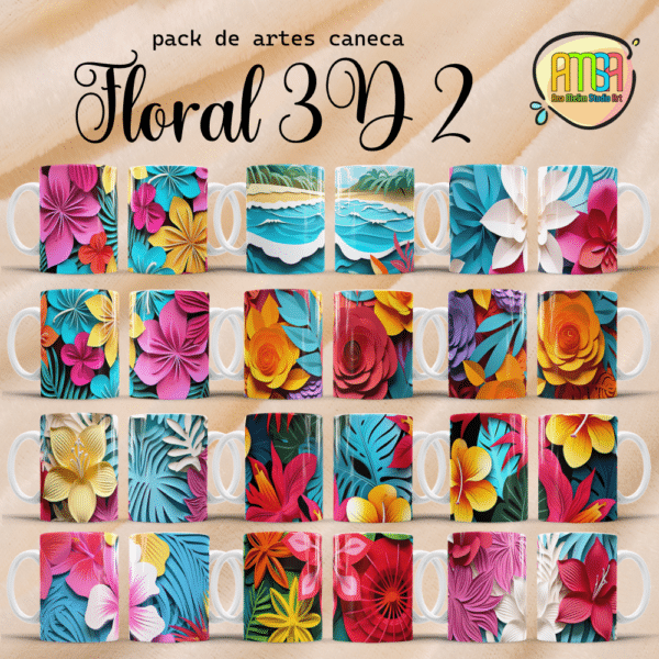 ESTAMPAS FLORAL 3D 2 CANECAS - Image 2