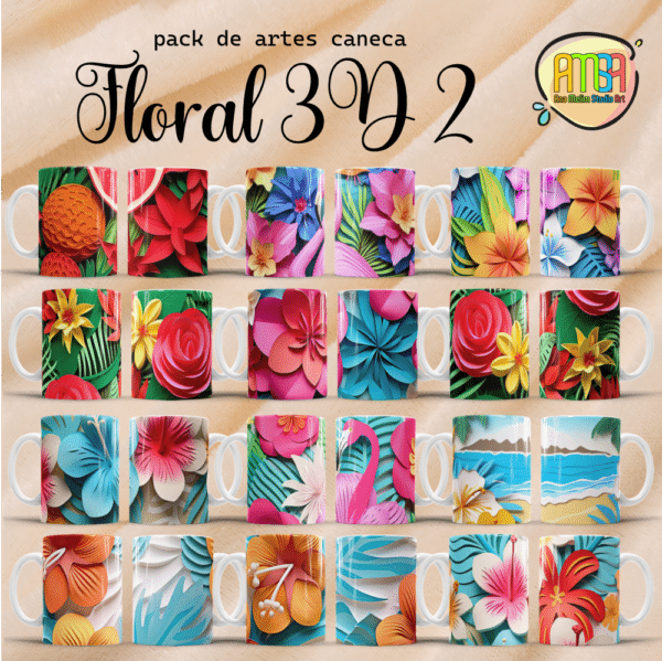 ESTAMPAS FLORAL 3D 2 CANECAS - Image 3