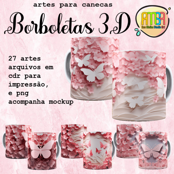 ESTAMPAS BORBOLETAS 3D CANECAS