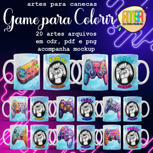 ESTAMPAS GAMER PARA COLORIR CANECAS