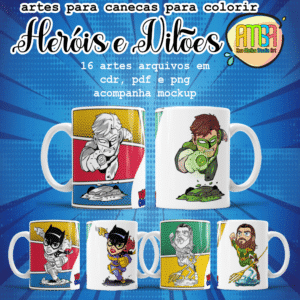 ESTAMPAS HERÓIS E VILÕES CANECAS PARA COLORIR