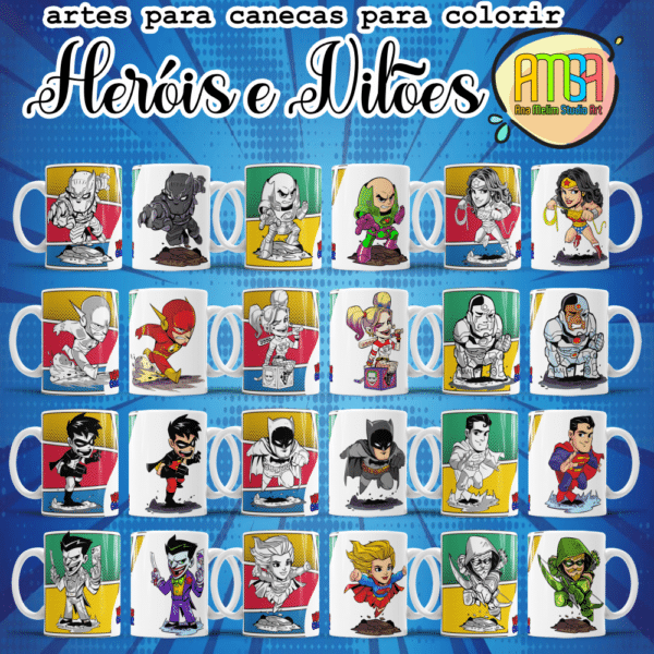 ESTAMPAS HERÓIS E VILÕES CANECAS PARA COLORIR - Image 2