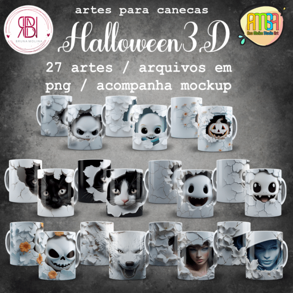 PACOTE HALLOWEEN 3D CANECAS