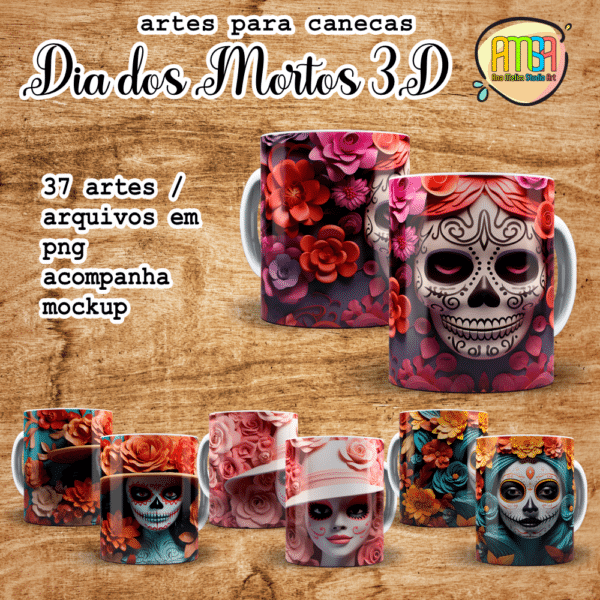 ESTAMPAS DIA DOS MORTOS 3D CANECAS