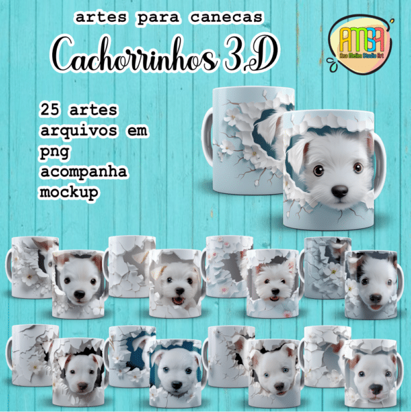 ESTAMPAS CACHORRINHOS 3D CANECAS