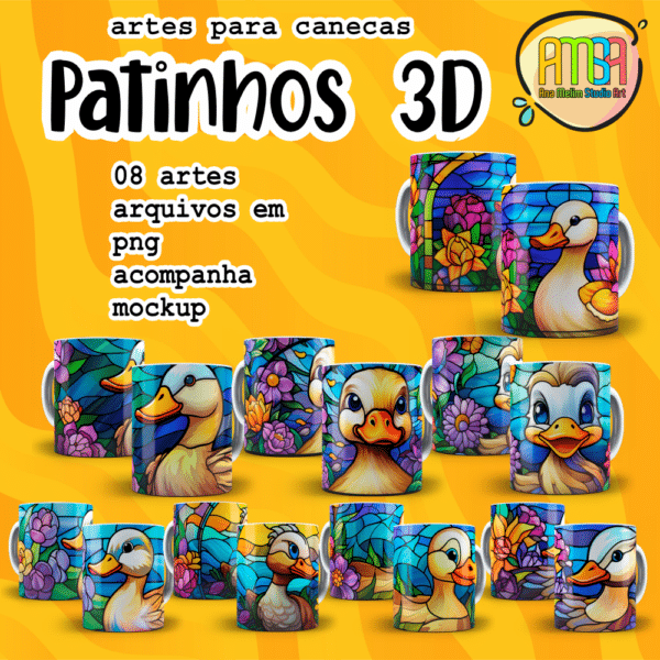 PACOTE PATINHOS 3D CANECAS