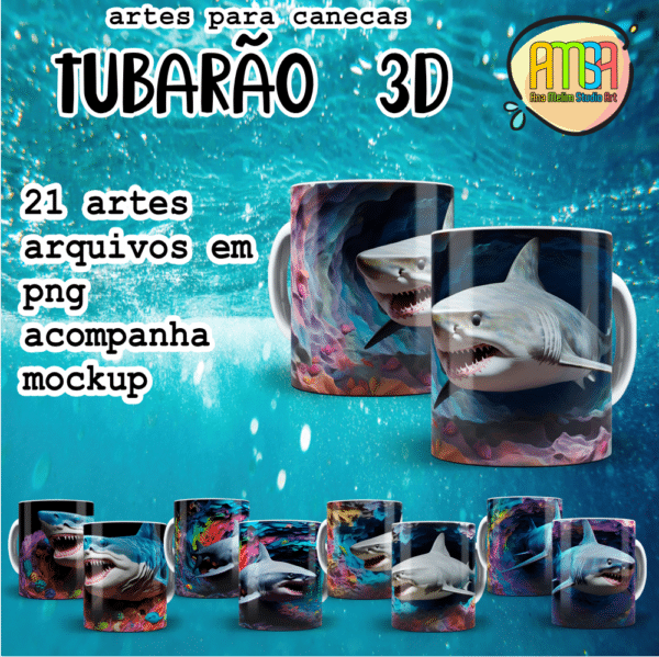 ESTAMPAS TUBARÃO 3D CANECAS