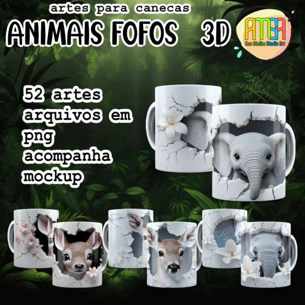 ESTAMPAS ANIMAIS FOFOS 3D CANECAS