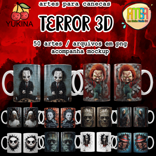 ESTAMPAS TERROR 3D ANA MELIM E YUKINA PARA CANECAS