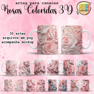 ESTAMPAS ROSAS COLORIDAS 3D CANECAS