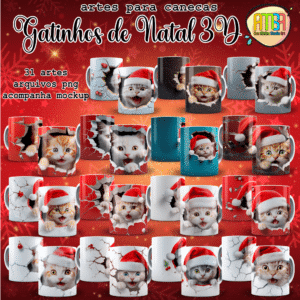 ESTAMPAS GATINHOS DE NATAL 3D CANECAS