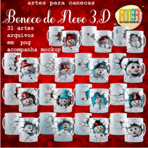ESTAMPAS BONECOS DE NEVE NATAL 3D CANECAS