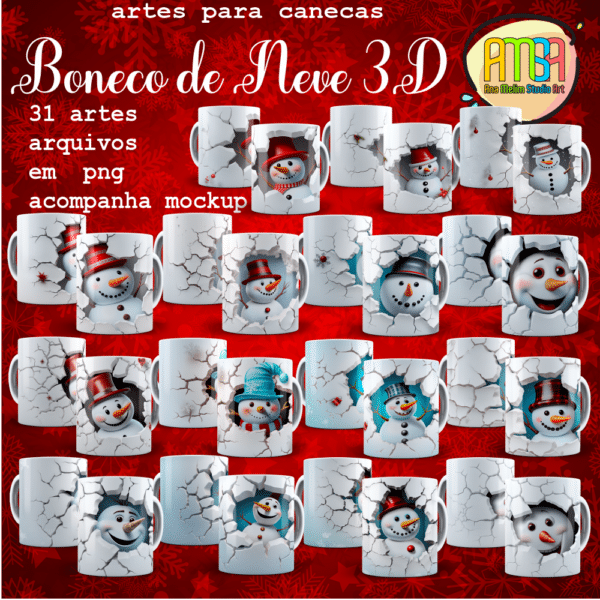 ESTAMPAS BONECOS DE NEVE NATAL 3D CANECAS