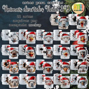 ESTAMPAS ANIMAIS DIVERTIDOS NATAL 3D CANECAS