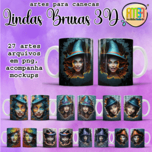 ESTAMPAS LINDAS BRUXAS 3D CANECAS