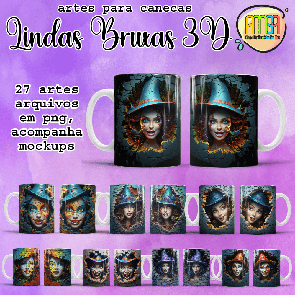 ESTAMPAS LINDAS BRUXAS 3D CANECAS – Ana Melim Studio Art