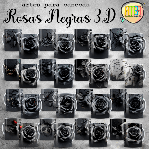 ESTAMPAS ROSAS NEGRAS 3D CANECAS - Image 3