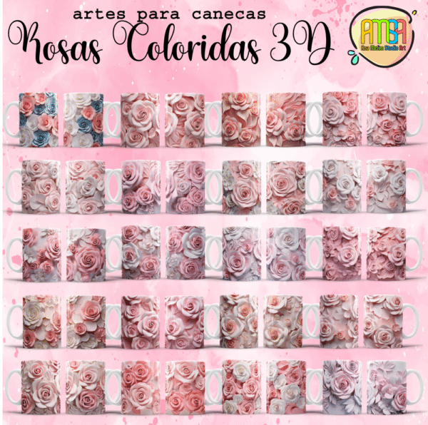 ESTAMPAS ROSAS COLORIDAS 3D CANECAS - Imagem 2
