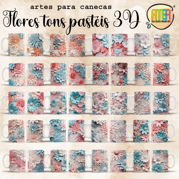 ESTAMPAS FLORES TONS PASTEIS 3D CANECAS - Image 2
