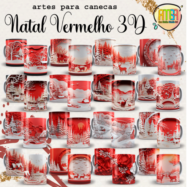 ESTAMPAS NATAL VERMELHO 3D CANECAS - Image 2