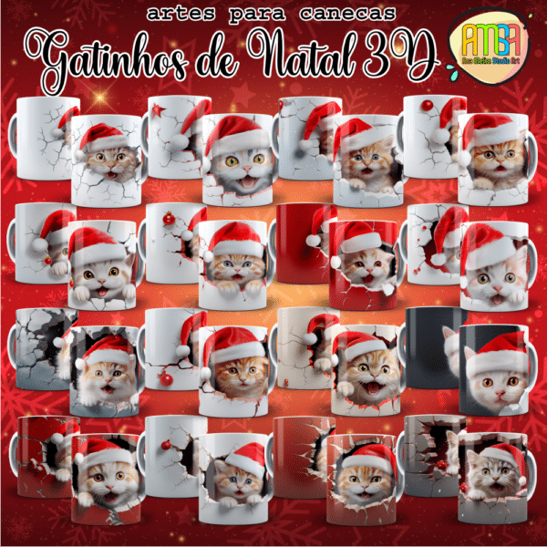 ESTAMPAS GATINHOS DE NATAL 3D CANECAS - Image 2