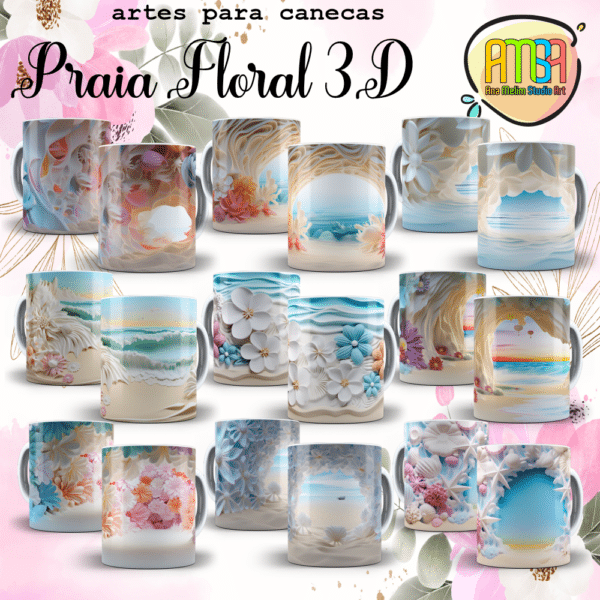 ESTAMPAS PRAIA FLORAL 3D CANECAS - Image 2