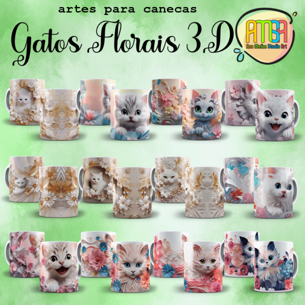 ESTAMPAS GATOS FLORAIS 3D CANECAS - Image 2