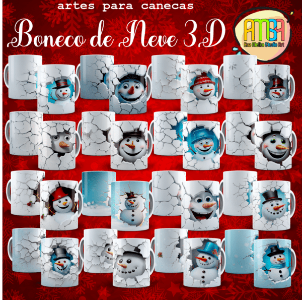 ESTAMPAS BONECOS DE NEVE NATAL 3D CANECAS - Image 2