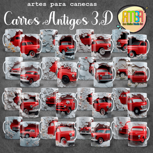 ESTAMPAS CARROS ANTIGOS 3D CANECAS - Image 2
