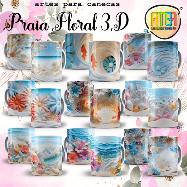 ESTAMPAS PRAIA FLORAL 3D CANECAS - Image 5
