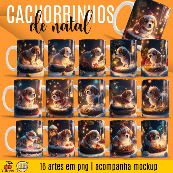 ESTAMPA CACHORRINHO DE NATAL 3D CANECAS
