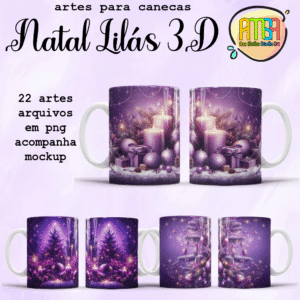 ESTAMPAS NATAL LILÁS 3D CANECAS