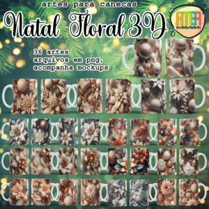 ESTAMPA NATAL FLORAL 3D CANECAS