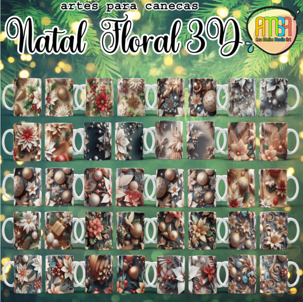 ESTAMPA NATAL FLORAL 3D CANECAS - Image 2