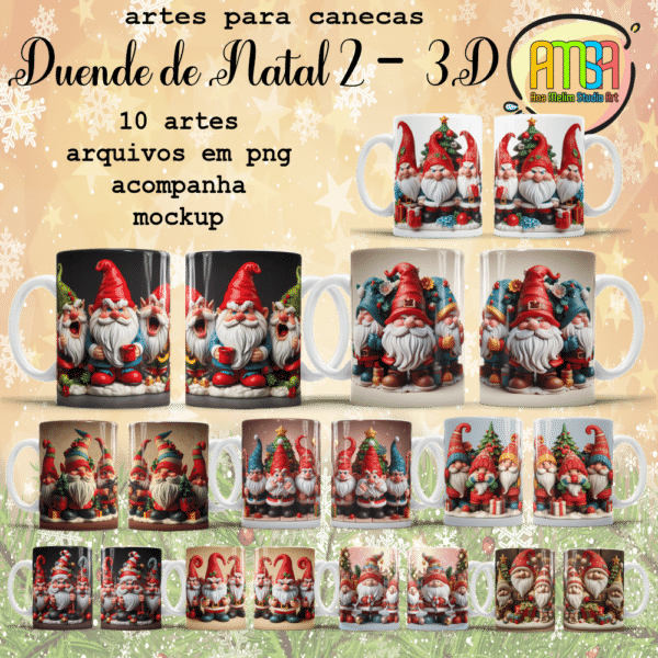 ESTAMPAS DUENDE DE NATAL 2 3D CANECAS