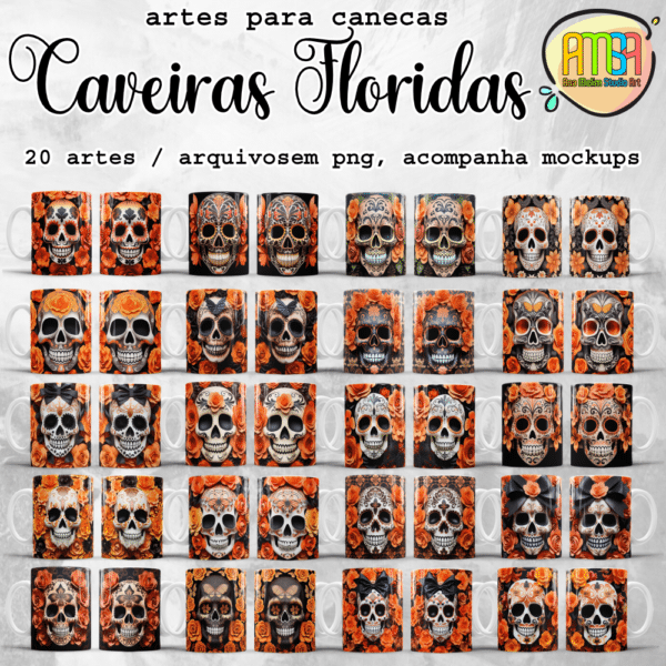 ESTAMPAS CAVEIRAS FLORIDAS CANECAS