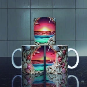 ESTAMPAS PRAIA ENSOLARADA 3D CANECAS